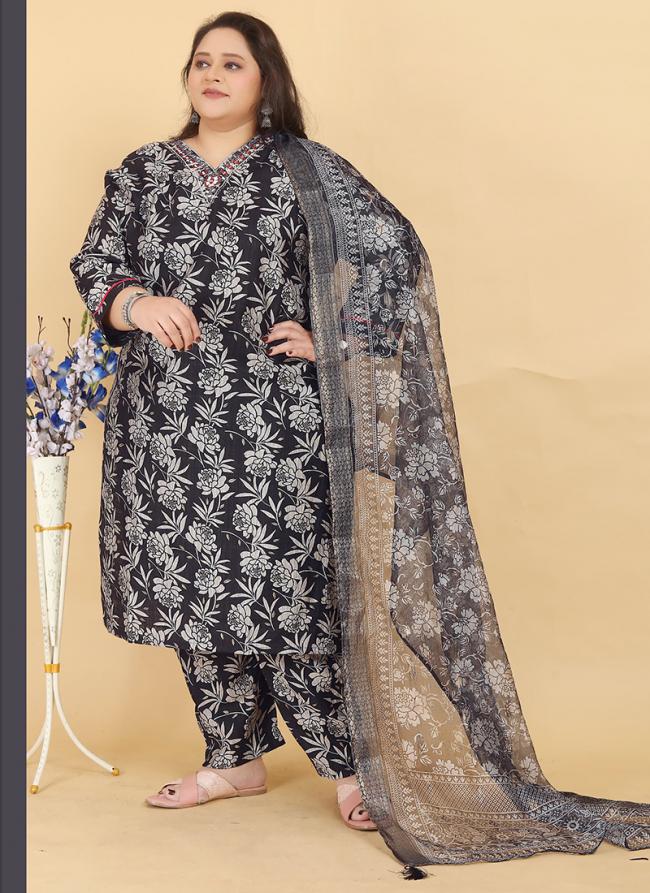 Premium Rayon Black Casual Wear Printed Readymade Plus Size Suit